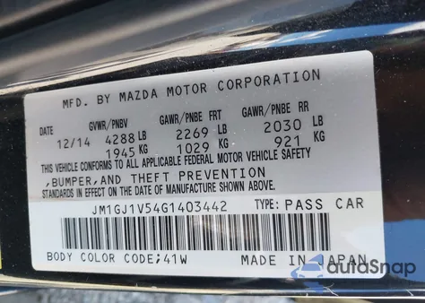 2016 Mazda Mazda6 I Touring z USA, uszkodzony, nr VIN JM1GJ1V54G1403442